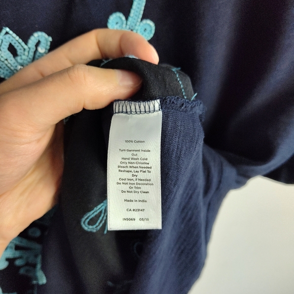 New Talbots Embellished Top cotton beaded navy blue turquoise tunic coastal 3X - Picture 14 of 16